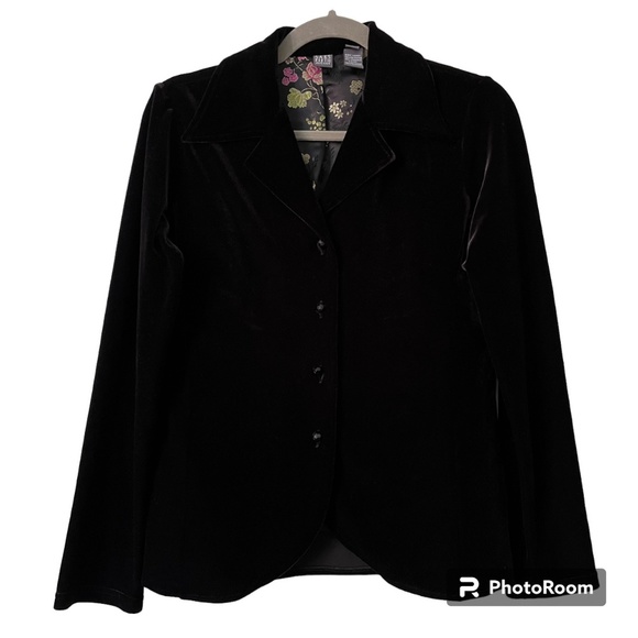 Saks Fifth Avenue Evening Blazer Jacket Women Small Black Velvet Floral Lining - Picture 1 of 8